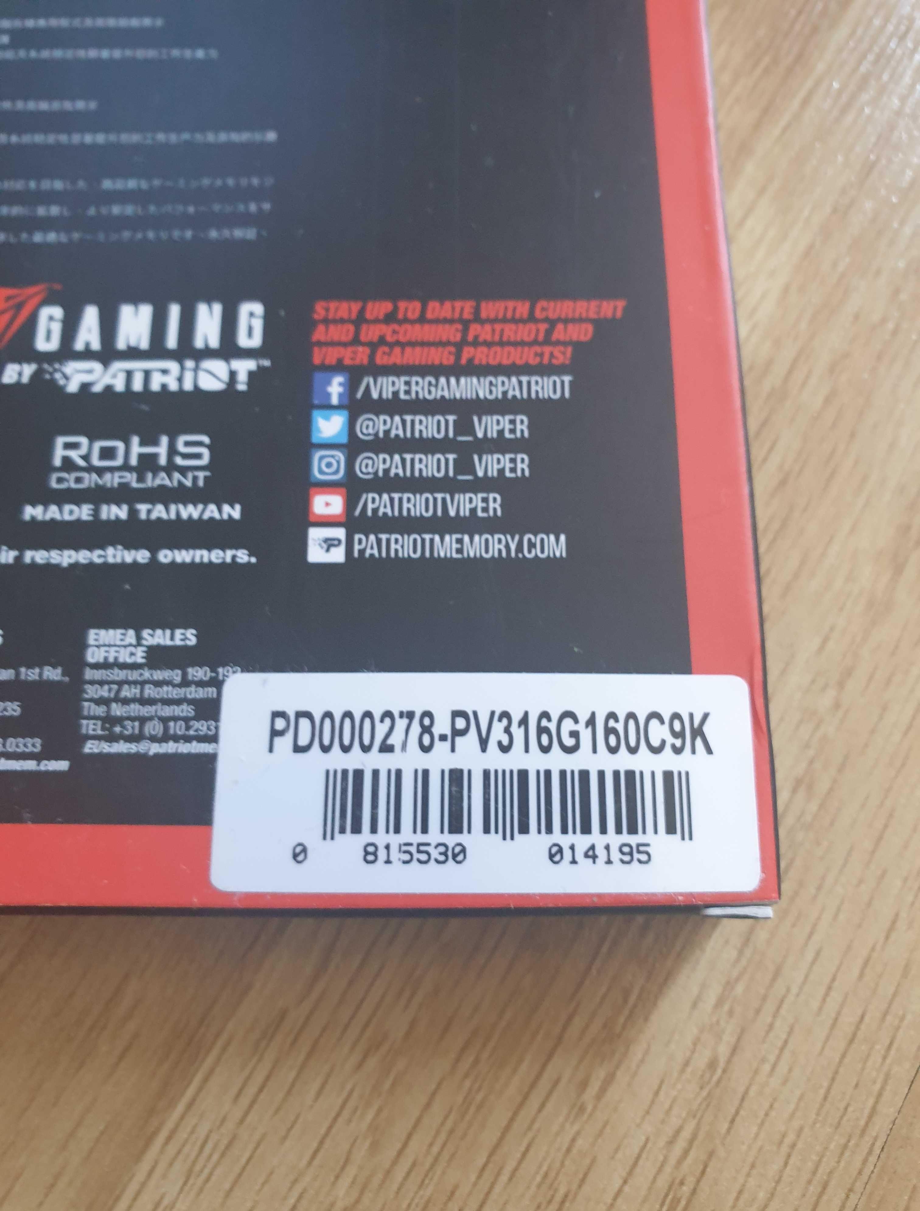 16GB DDR3-1600 kit 2 x 8GB CL9 Patriot Viper - NOU