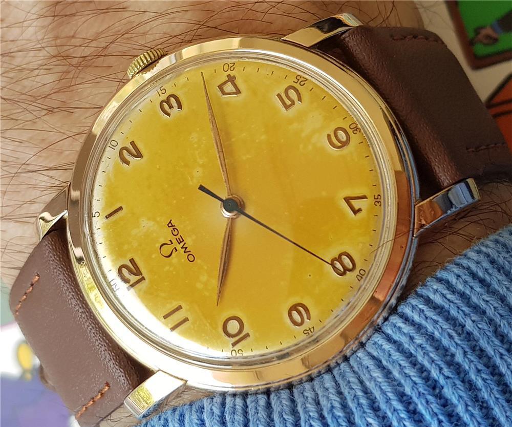 39mm Ceas Elvetian Omega Jumbo Cadran Tropical pl aur cal 283 din 1947