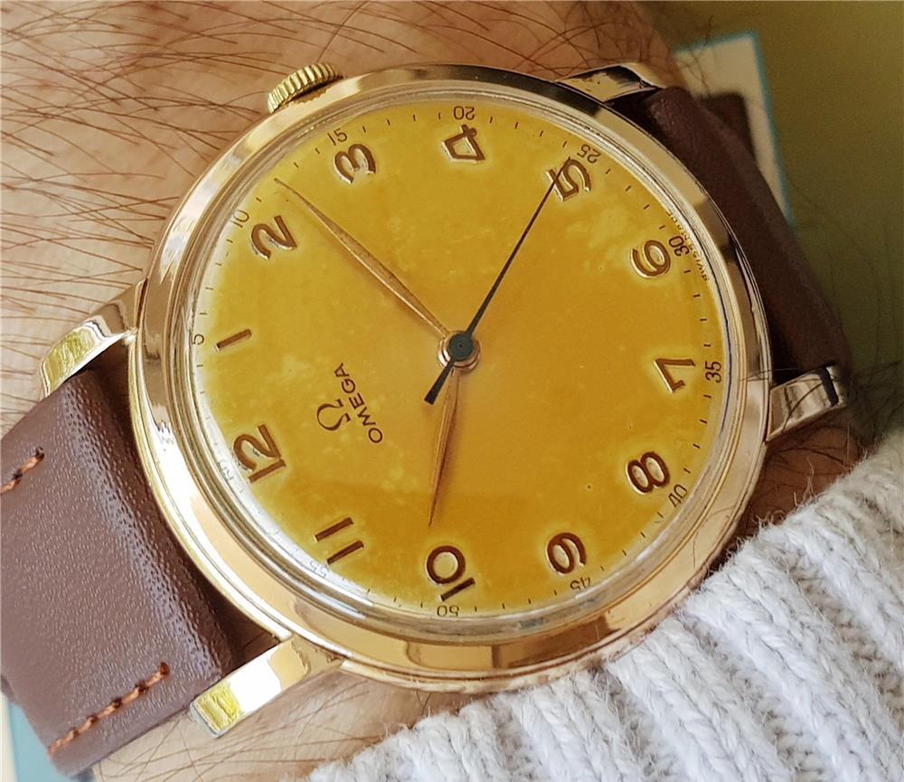 39mm Ceas Elvetian Omega Jumbo Cadran Tropical pl aur cal 283 din 1947