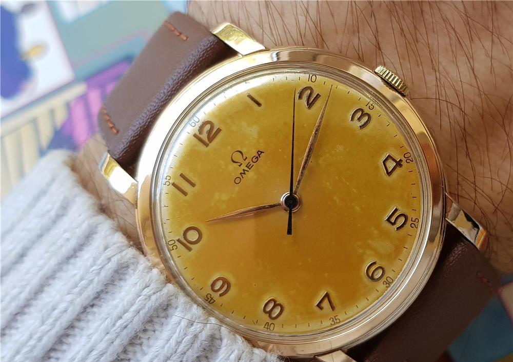 39mm Ceas Elvetian Omega Jumbo Cadran Tropical pl aur cal 283 din 1947
