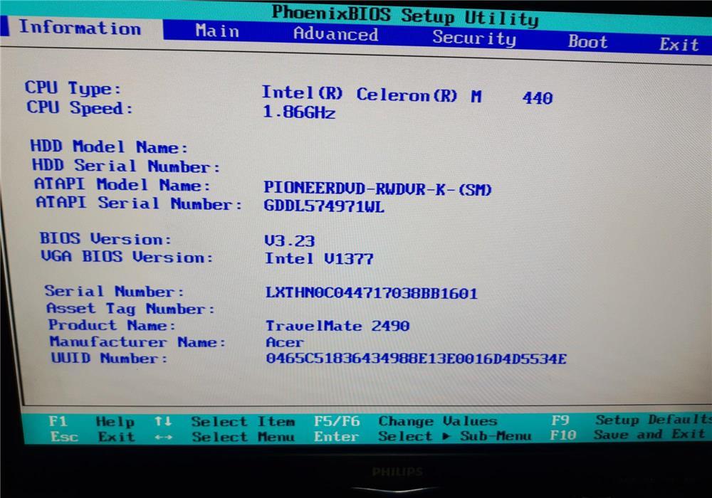 Acer travelmate 2490 BL 50 functional fara display!