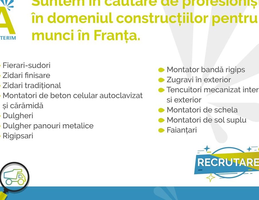 Angajam echipe de muncitori in constructii calificati/necalificati in Franta