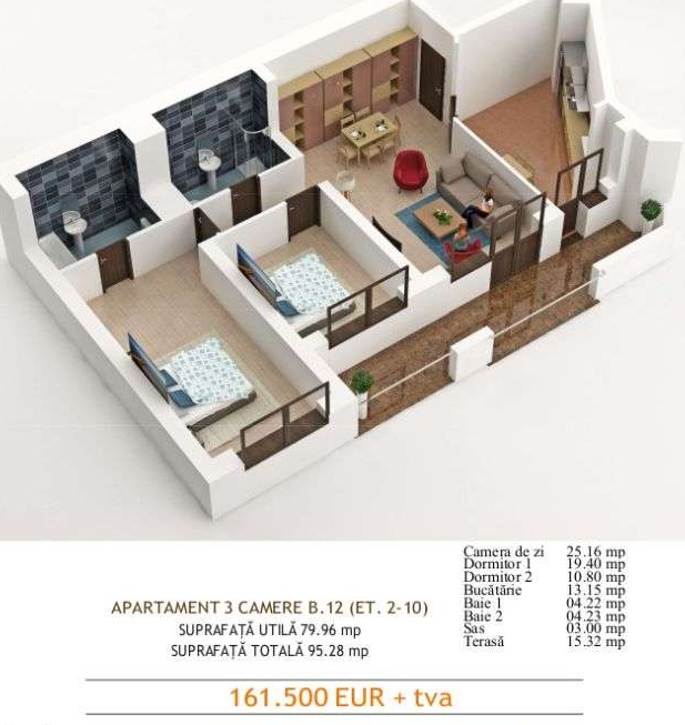 Apartament 3 Camere Ansamblu Global Residene 2' Metrou Mihai Bravu