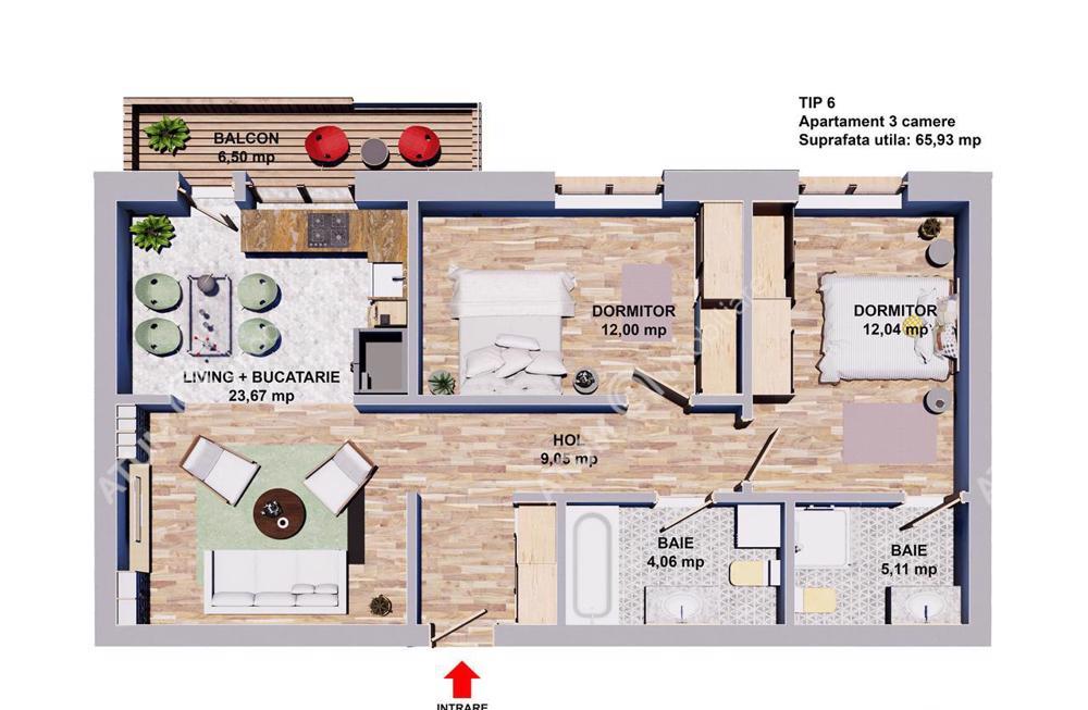 Apartament 3 camere decomandate 66 mp utili zona Lidl Semaforului