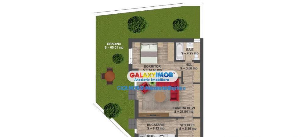 Apartament cu gradina proprie de 72 mp  Greenfield.Mobilat si utilat.