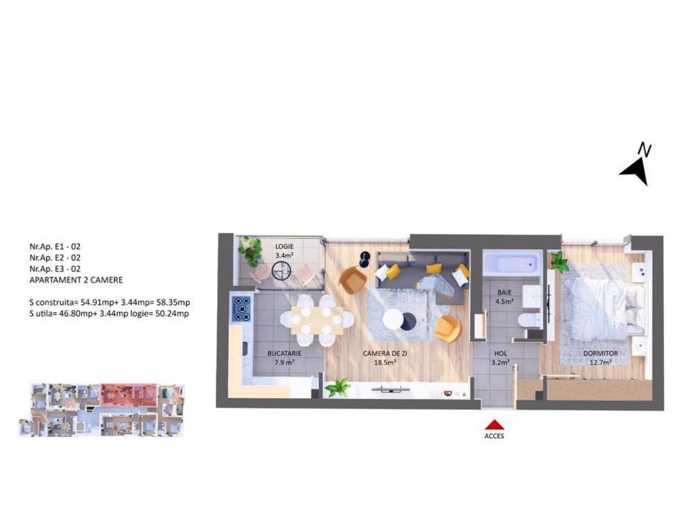 Apartament de lux de 2 camere imobil nou