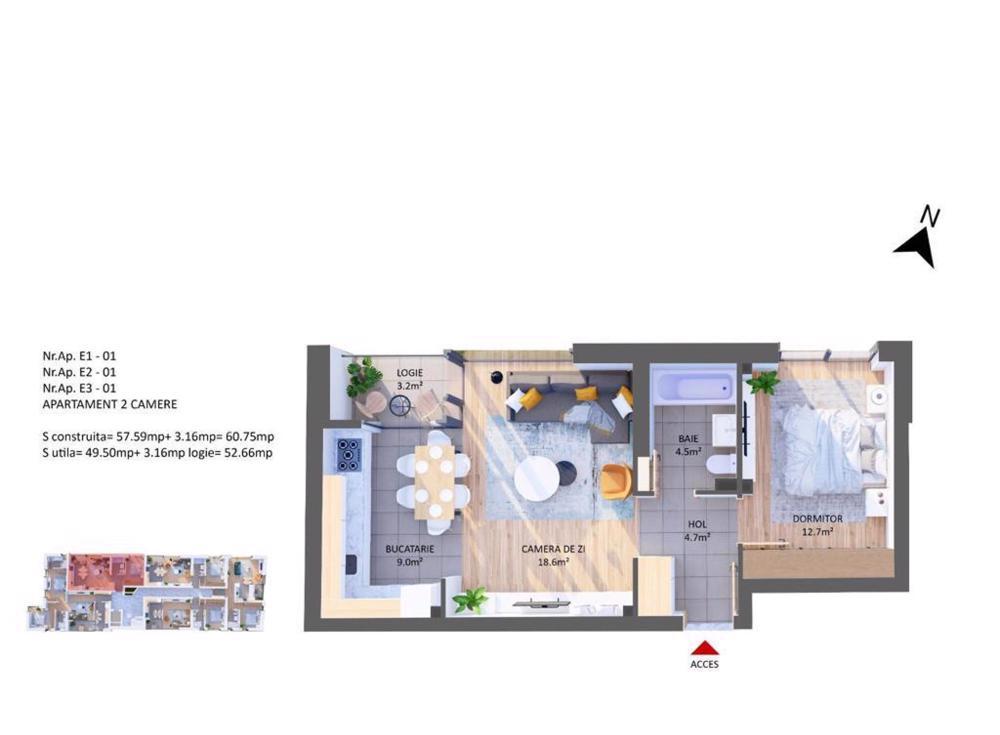Apartament de lux de 2 camere imobil nou