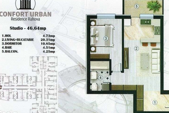 Apartament gol decomandat Confort Urban piata Pucheni