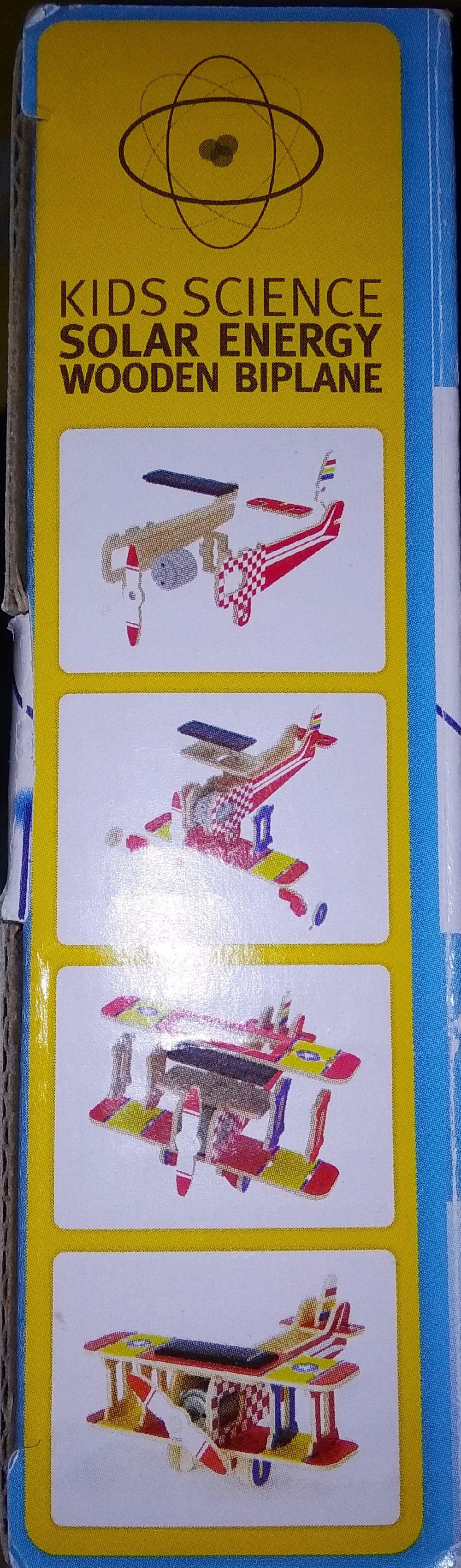 Avion BIPLAN solar,, din lemn. 21 piese. Kit științific pentru copii