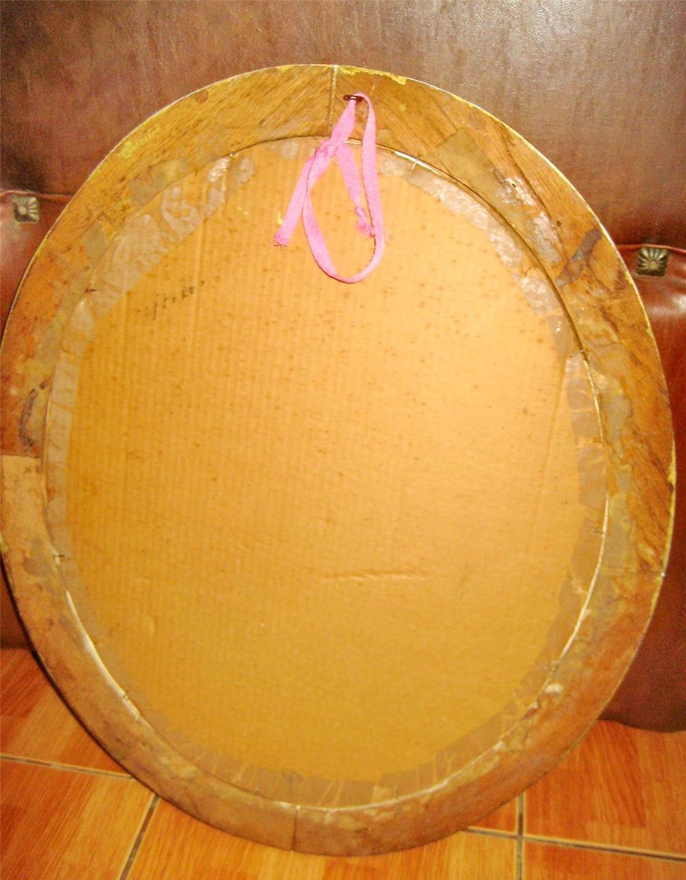 B920-Oglinda rustica ovala veche model tranfafiri din lemn masiv anii 1900. Marimi exterioare 59/ 49