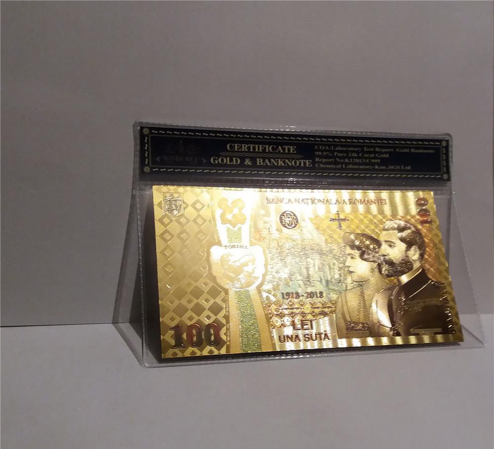 Bancnota 100 LEI 2018 Centenar Unire aur 24k gold certificat colectie