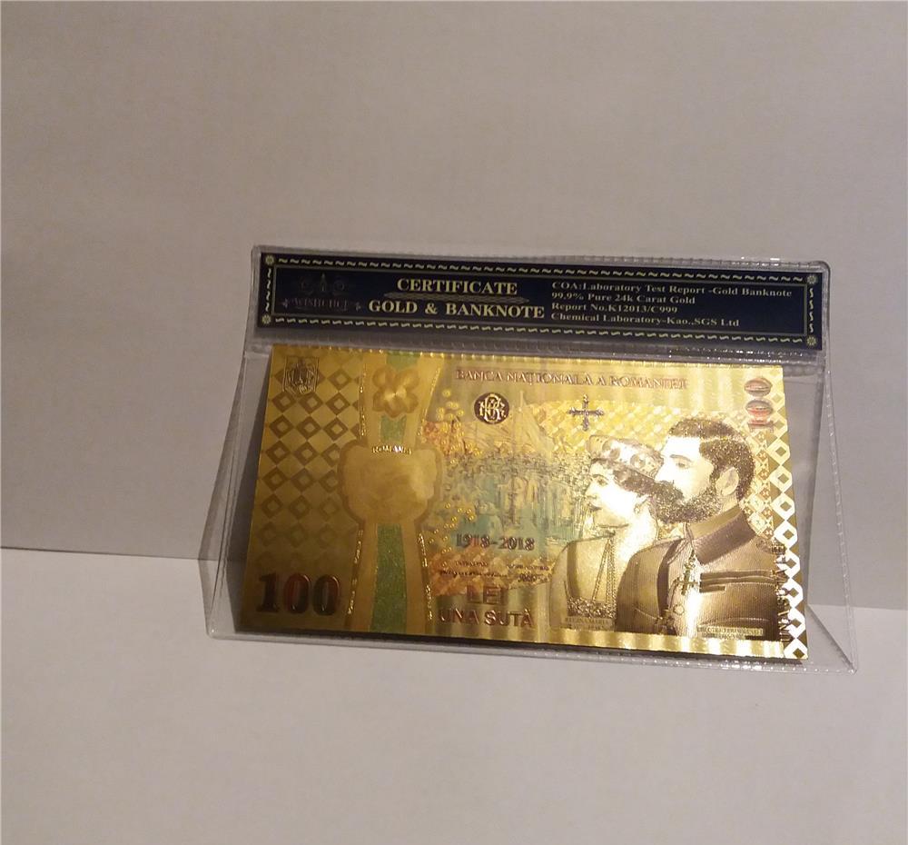 Bancnota 100 LEI 2018 Centenar Unire aur 24k gold certificat colectie