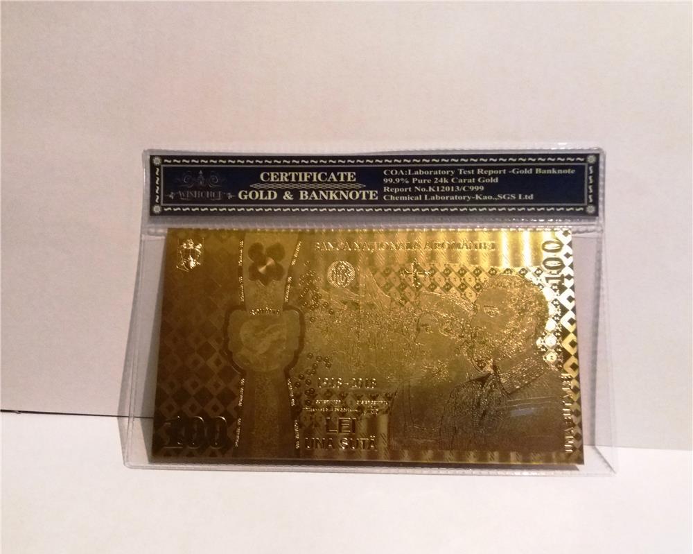 Bancnota 100 LEI Centenar Unire aur 24k certificat colectie 2018 gold