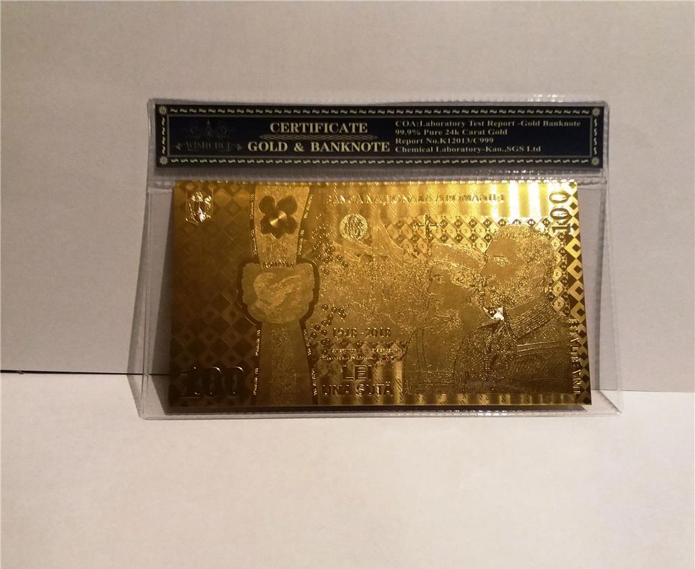 Bancnota 100 LEI Centenar Unire aur 24k certificat colectie 2018 gold