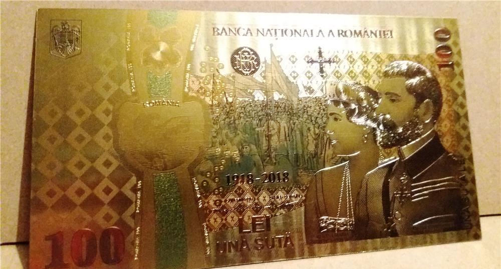 Bancnota 100 LEI Unire 2018 Centenar aur 24k gold UNC colectie