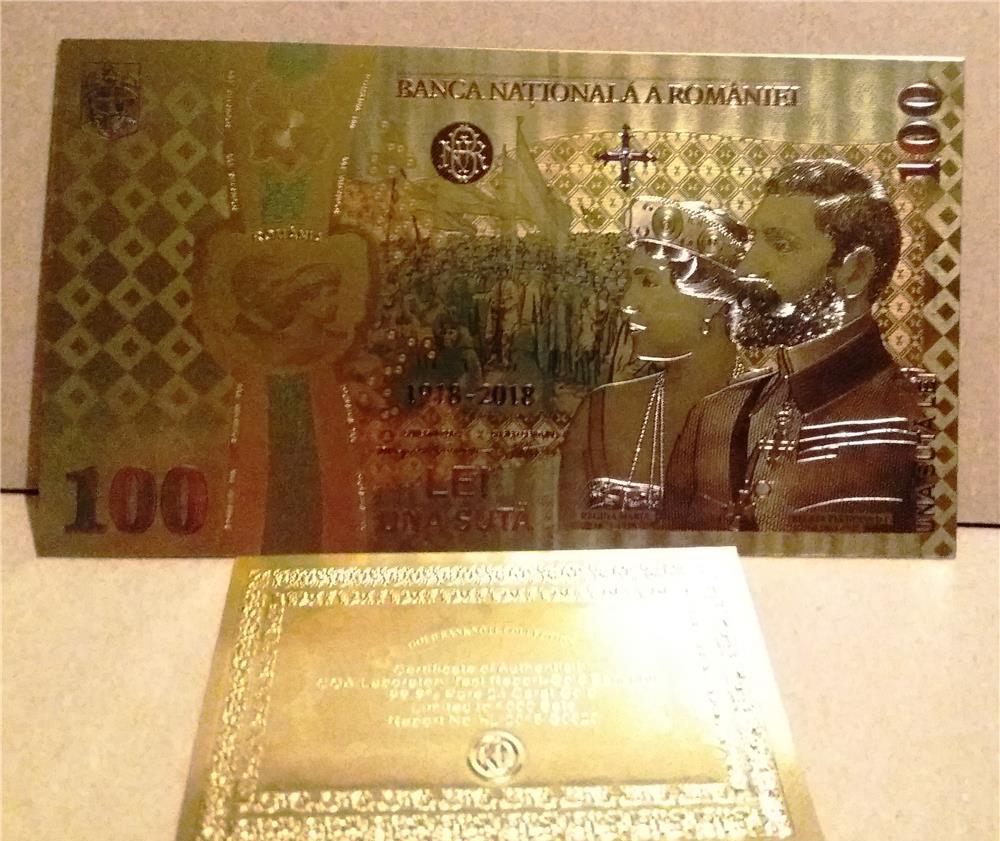 Bancnota 100 LEI Unire 2018 Centenar aur 24k gold UNC colectie