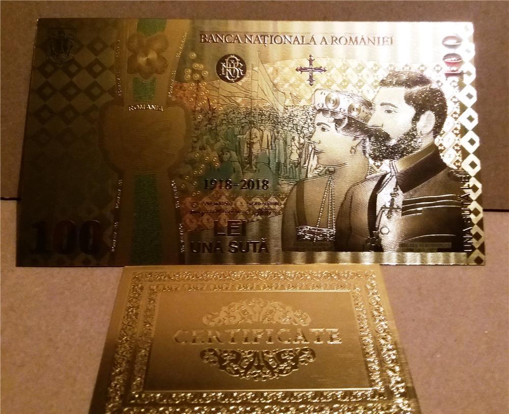 Bancnota 100 LEI Unire 2018 Centenar aur 24k gold UNC colectie