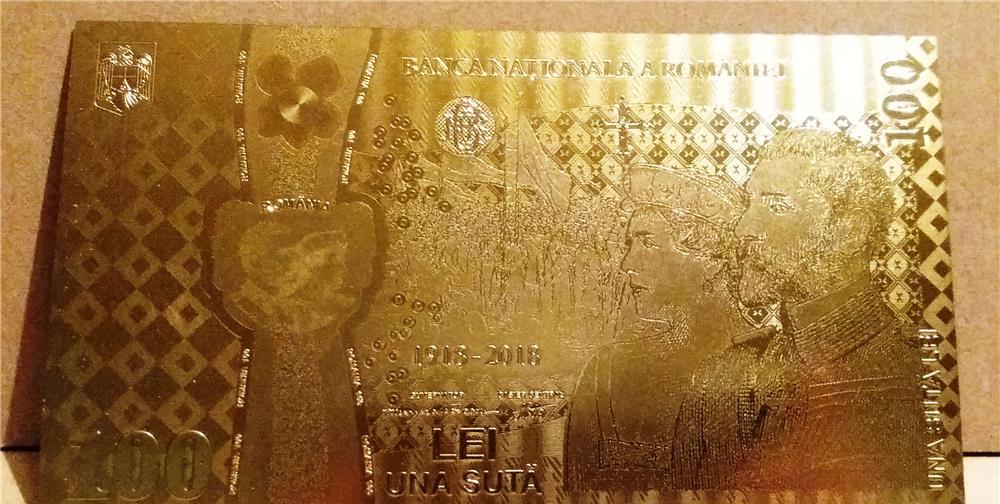 Bancnota 100 LEI Unire Centenar aur 24k gold certificat 2018 UNC colectie
