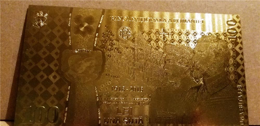 Bancnota 100 LEI Unire Centenar aur 24k gold certificat 2018 UNC colectie