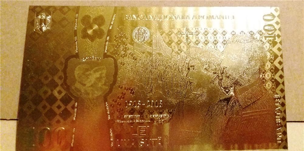 Bancnota 100 LEI Unire Centenar aur 24k gold certificat 2018 UNC colectie