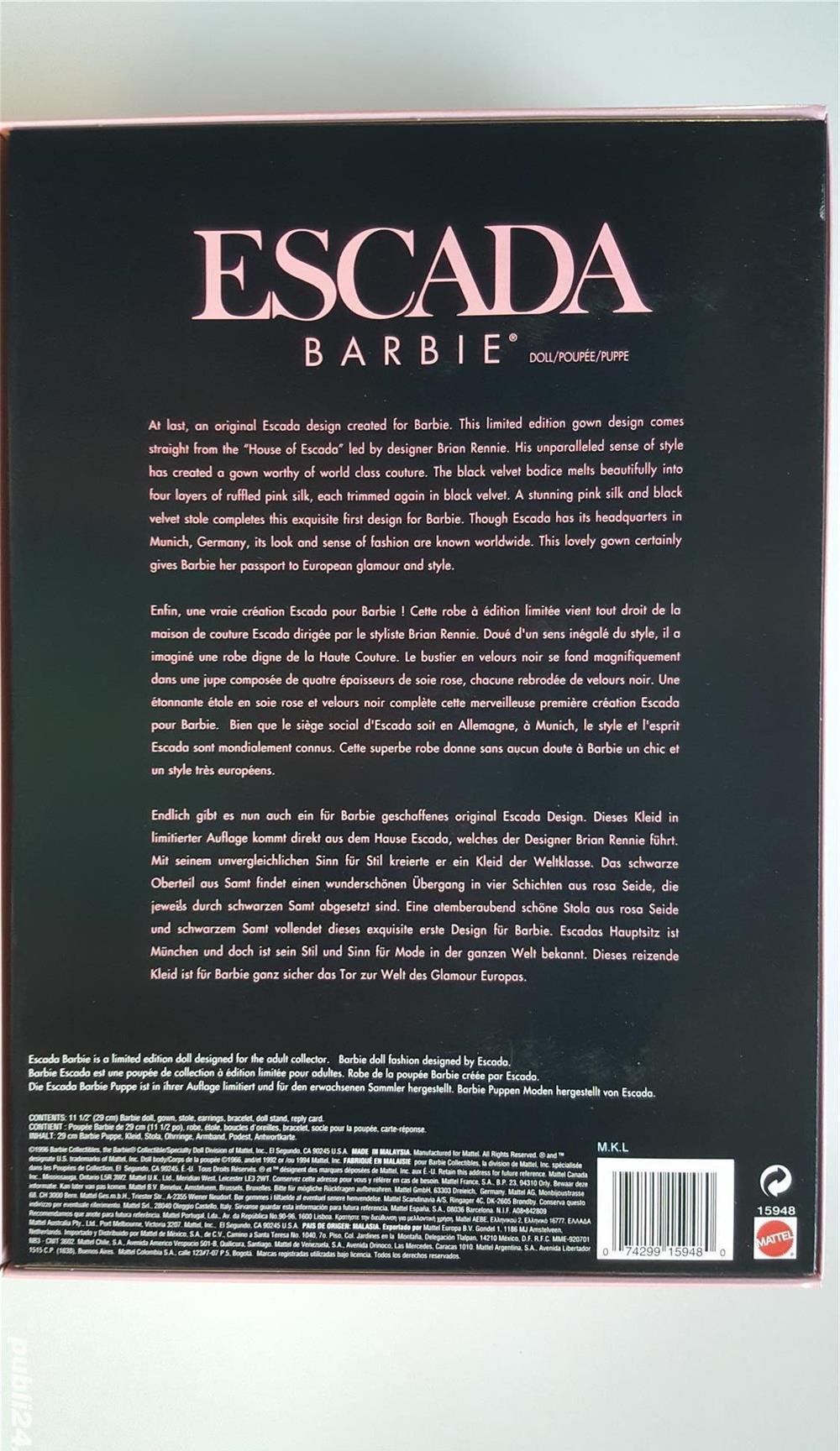 Barbie Escada - Papusa-Doll Mattel Designer - 1996 Editie Limitata - NOU - In Cutia Originala