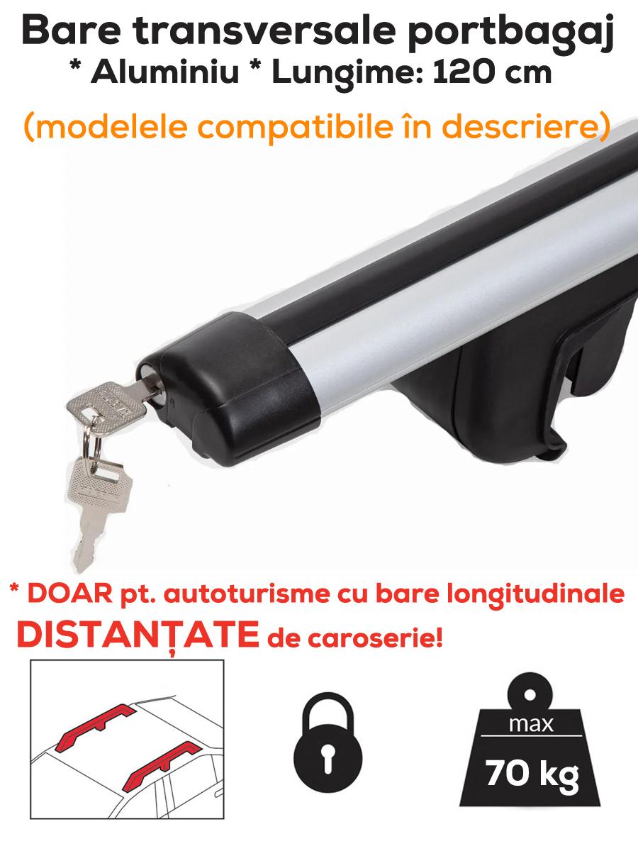 Bare transversale portbagaj cu cheie - Aluminiu - 120 cm - max. 90 kg