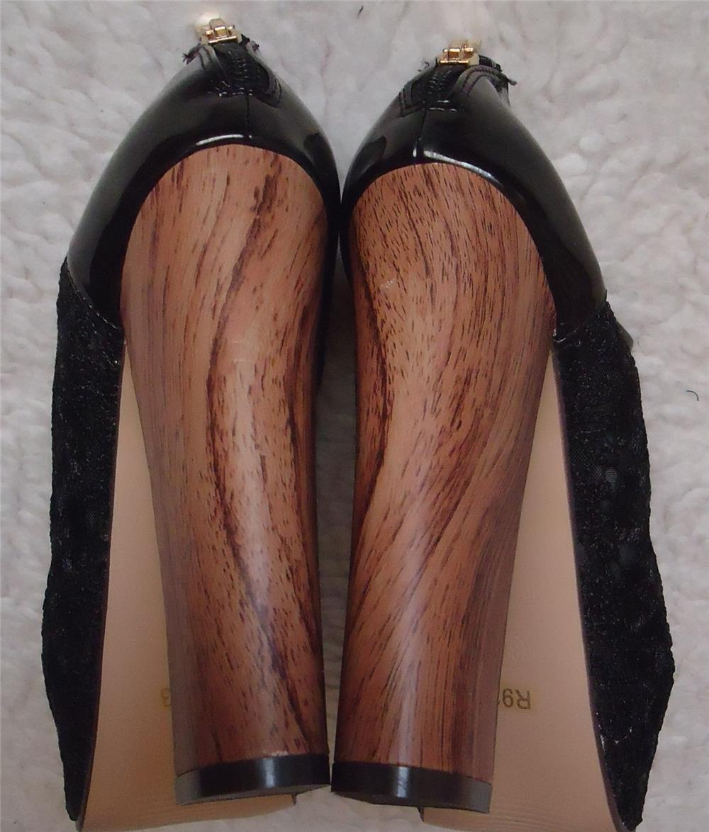 Botine dama negre dantela tocuri lemn 14 cm fermoar spate platforme ascunse 5 cm vara club sigure