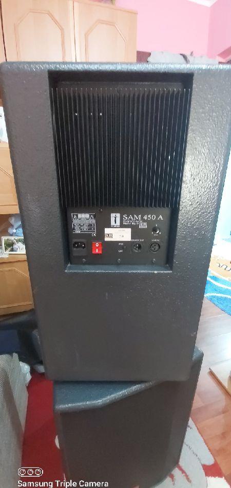 Boxe active sam, 450w,  mixer Fbt pentru ele, microfon Shure replica