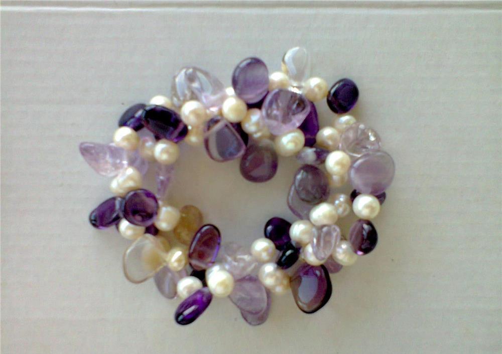 Bratara handmade din ametist, ametrin si perle naturale