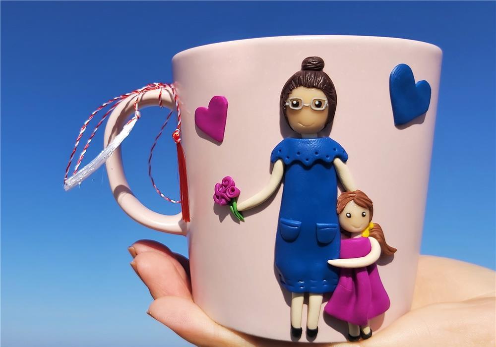 Cadou Bunica si nepoata cana handmade cu figurine din fimo