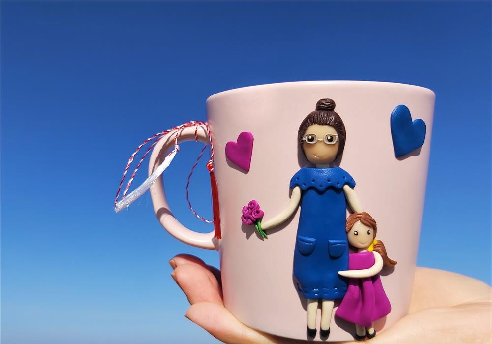 Cadou Bunica si nepoata cana handmade cu figurine din fimo