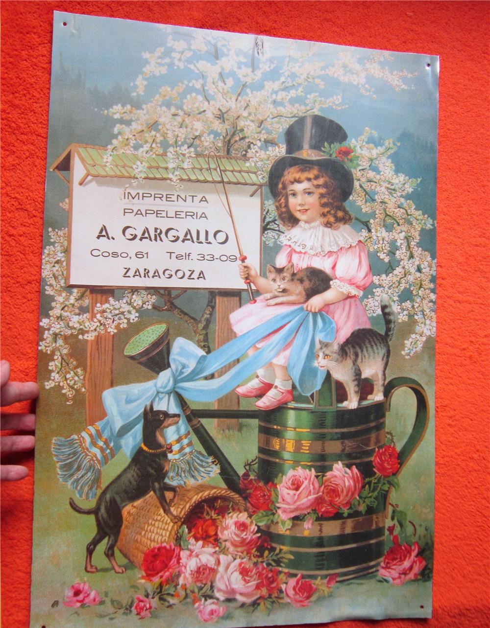 cadou inedit Reclama Metalica vintage-Imprenta Papeleria ZARAGOZA-dimensiuni mari