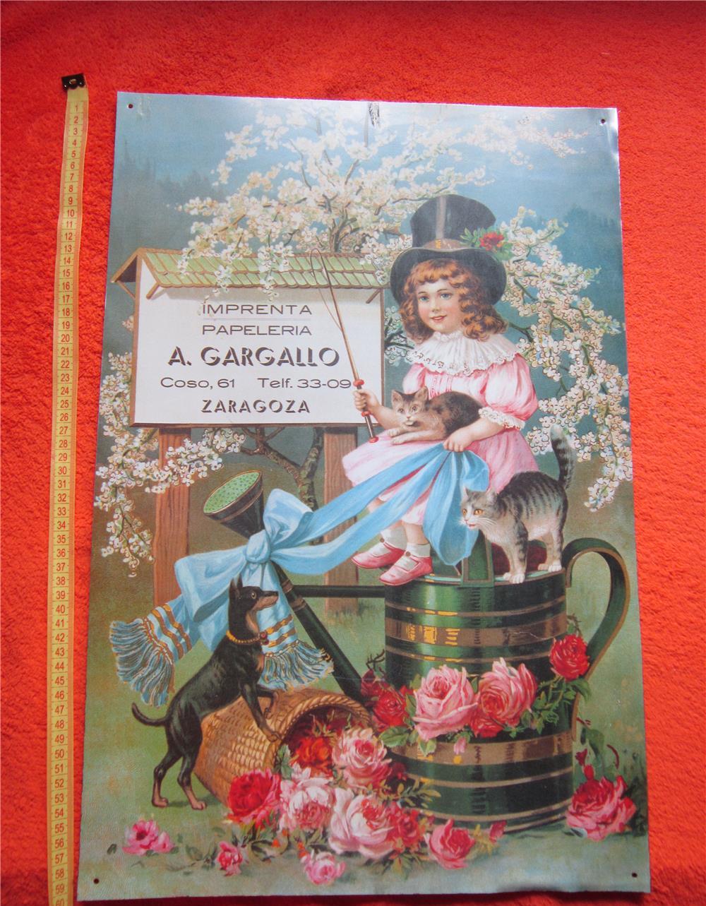 cadou inedit Reclama Metalica vintage-Imprenta Papeleria ZARAGOZA-dimensiuni mari