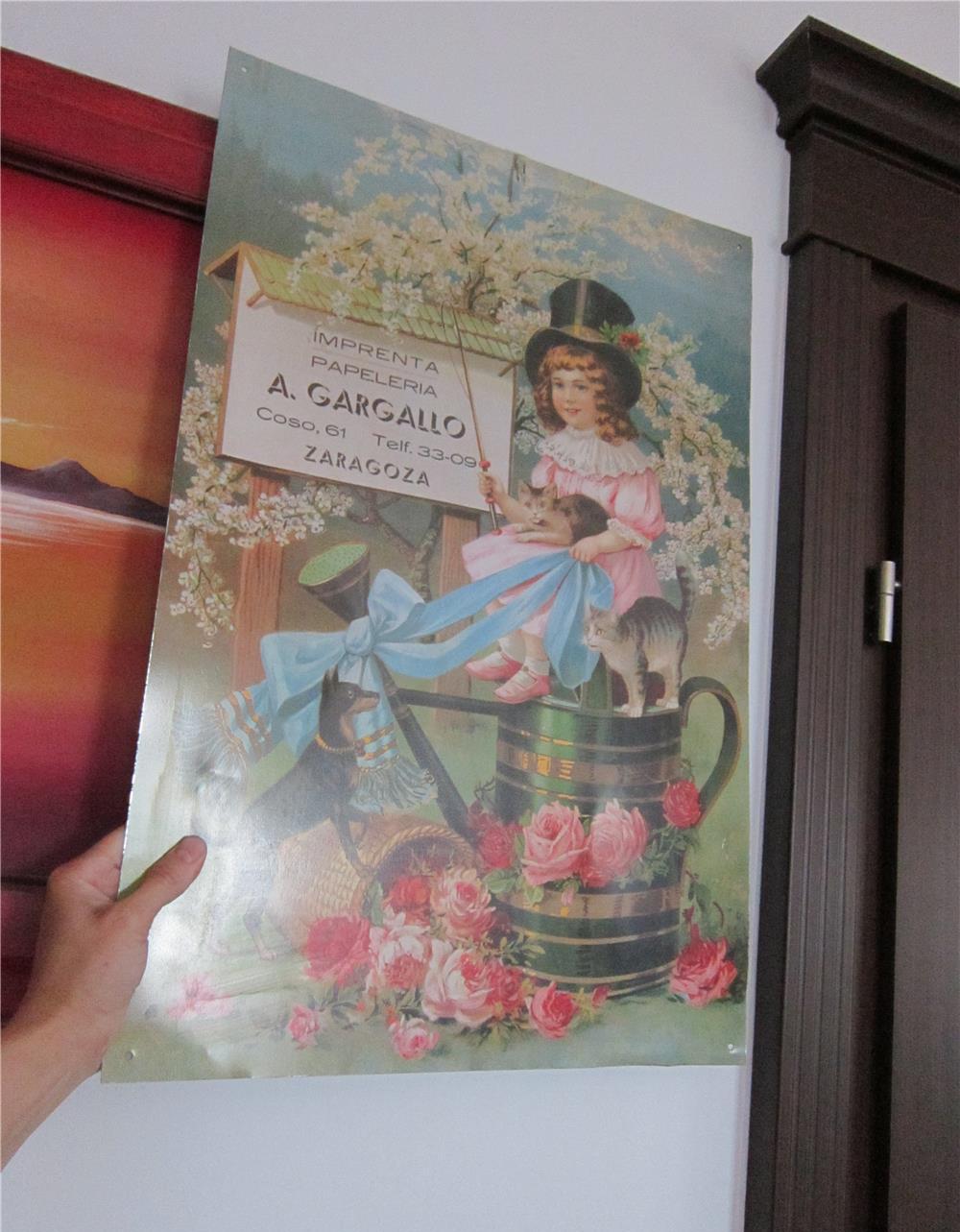 cadou inedit Reclama Metalica vintage-Imprenta Papeleria ZARAGOZA-dimensiuni mari
