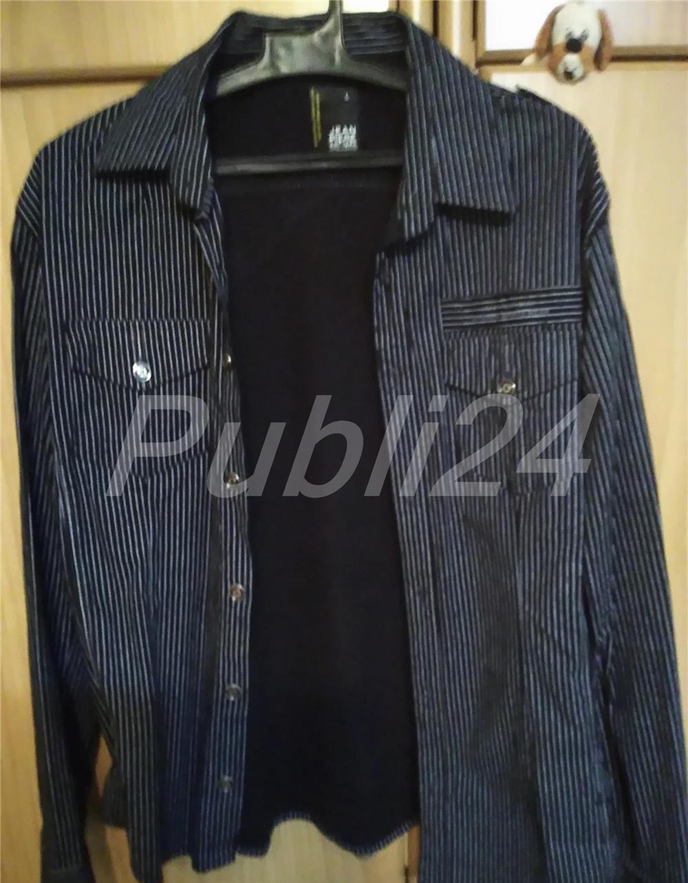 Cămașă bărbătească, neagră cu dungi foarte fine albe, marca Jean Pierre, mărimea L