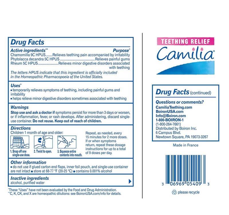 CAMILIA Boiron - Tratament HOMEOPAT SUA - Calmare dureri dentitie bebeluși - 30 monodoze