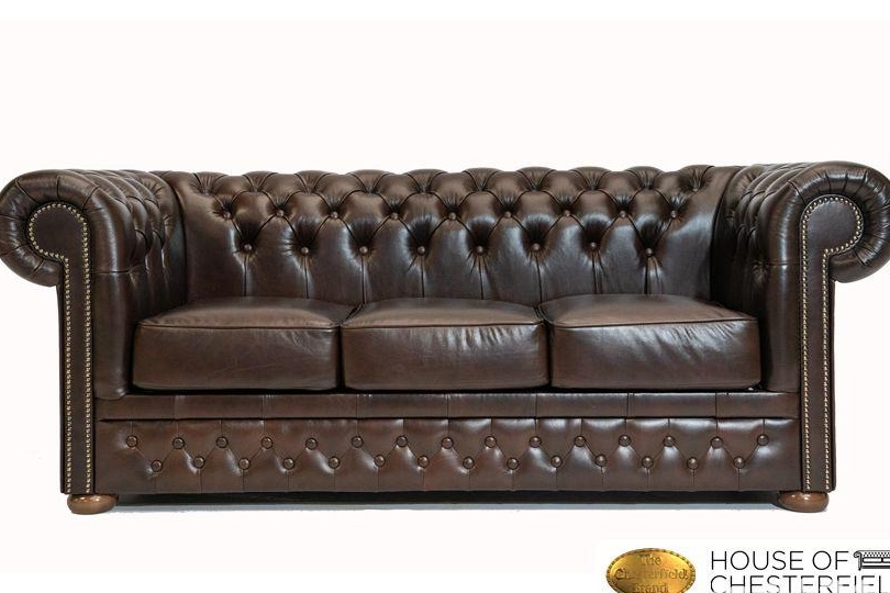 Canapea Chesterfield Brighton Bassic Luxe,3 locuri, Cloudy Dark Brown,Piele naturală