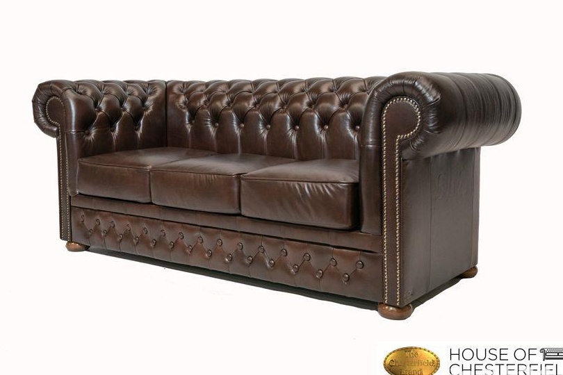 Canapea Chesterfield Brighton Bassic Luxe,3 locuri, Cloudy Dark Brown,Piele naturală