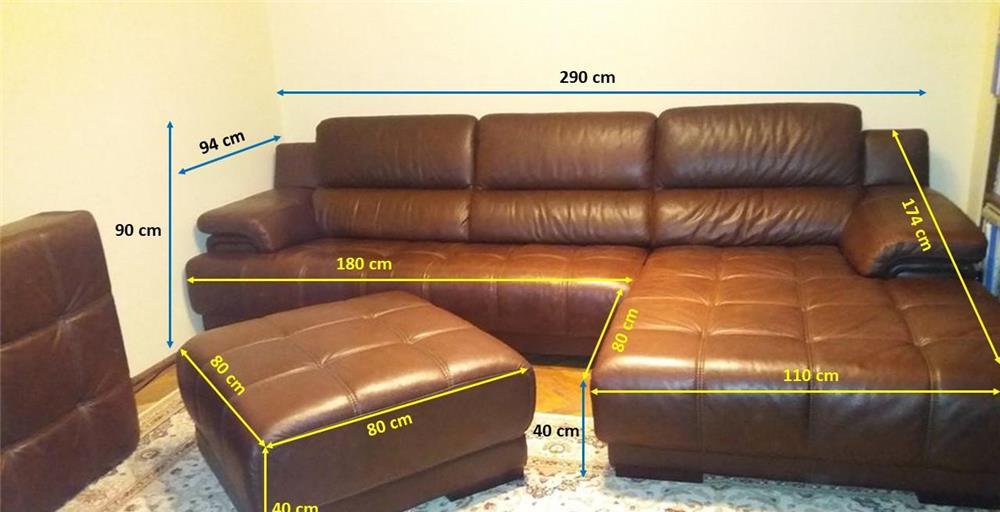 Canapea Vinotti din piele naturala, 3 locuri + 2 taburete