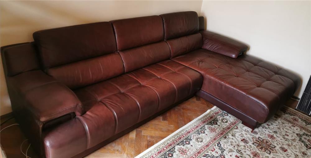 Canapea Vinotti din piele naturala, 3 locuri + 2 taburete
