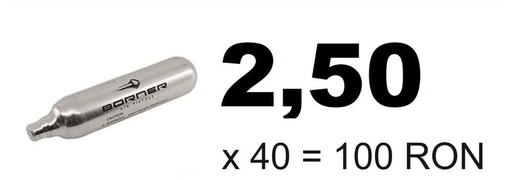 Capsula (butelie) CO2 2.50 RON 40 bucăți 100 RON pentru arme airsoft/aer comprimat