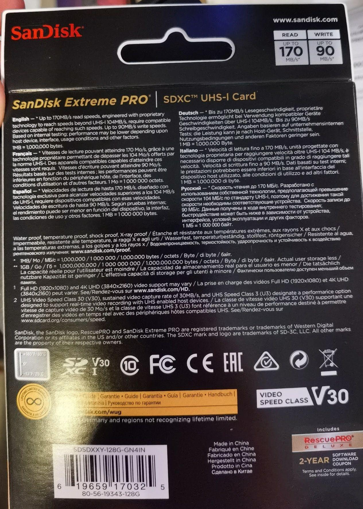 Card SD Sandisk Extreme Pro 128 gb 170 mb/s,Sandisk Ultra 128gb 120m/s