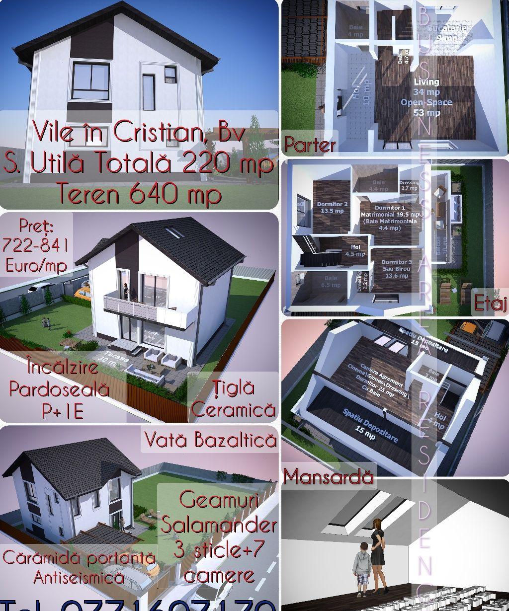 Casa 220 mp utili, P+1E+M, teren 640mp, vata bazaltica, tigla ceramica