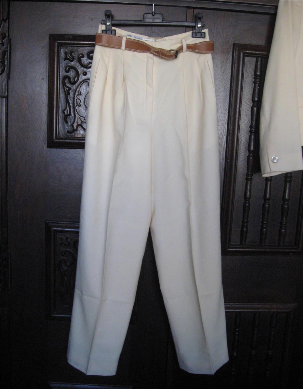 Compleu cu pantalon culoare crem din lana 100%
