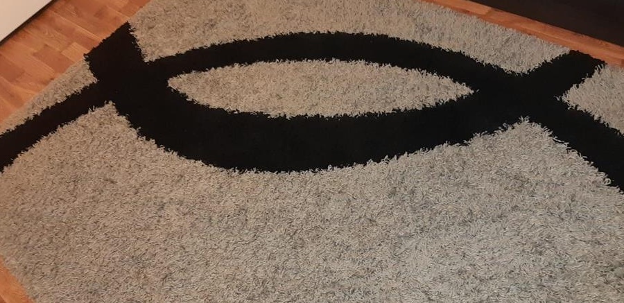 Covor cu fir lung 300x200 mare stil modern gri cu dungi negre