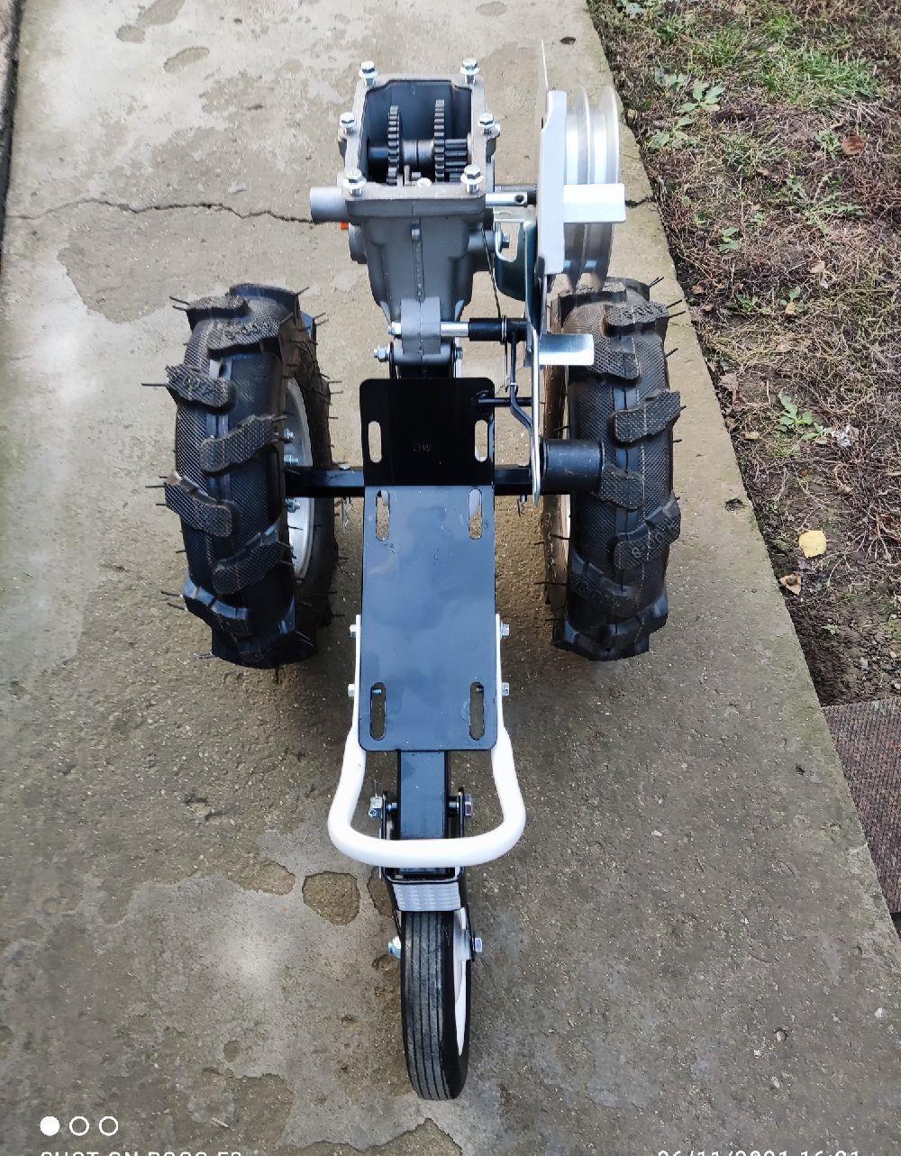 Cutie de viteze-transmisie+roti cauciuc+suport motor motosapa-motocultor