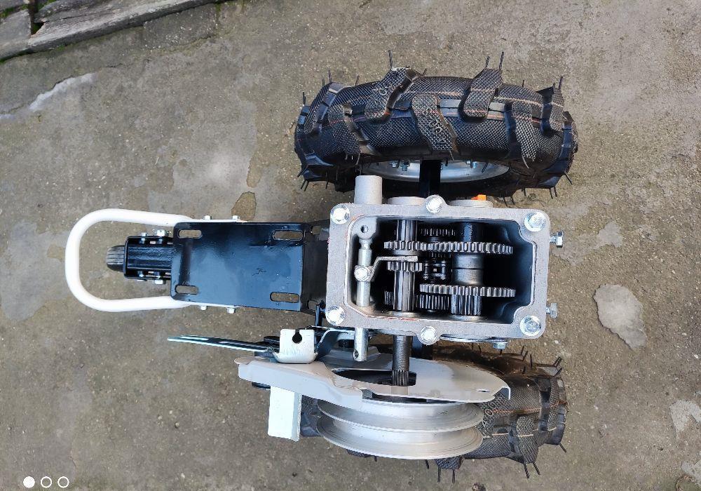 Cutie de viteze-transmisie+roti cauciuc+suport motor motosapa-motocultor