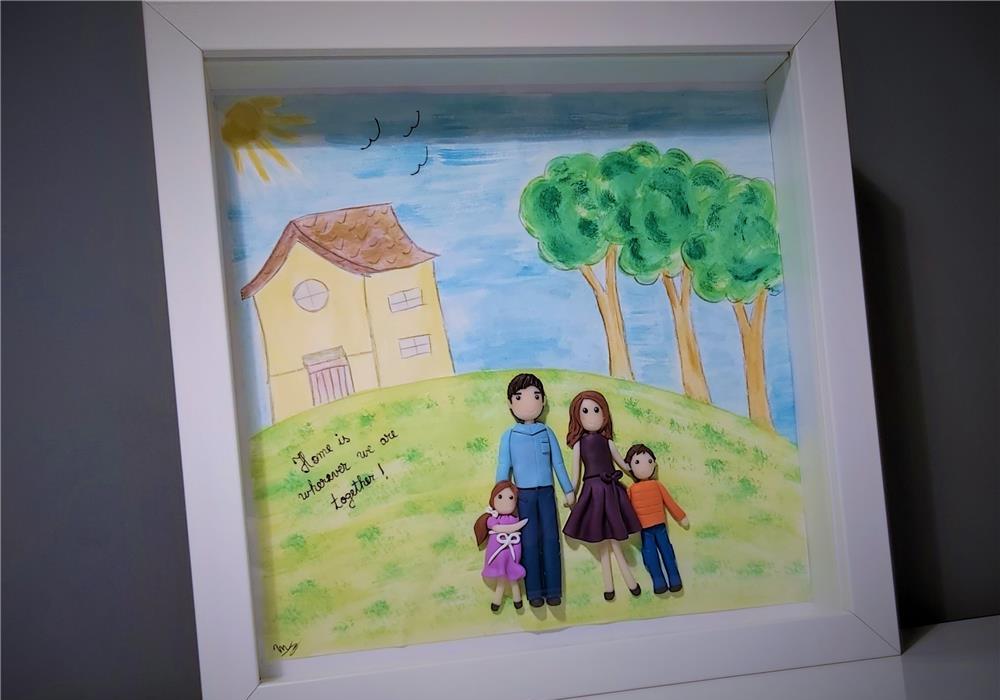 Familia Cadou casa noua nunta botez aniversare tablou cu figurine din fimo