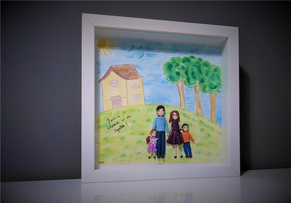 Familia Cadou casa noua nunta botez aniversare tablou cu figurine din fimo