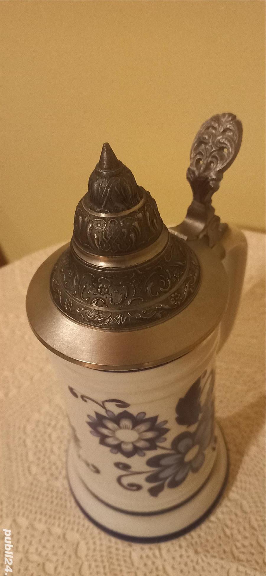 Halbă de bere Echt Kobalt cu mâner și capac din zinc